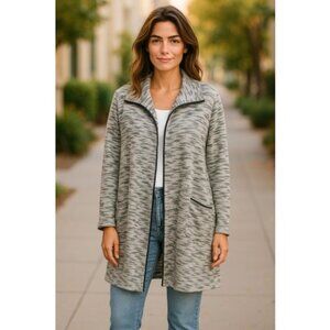 STUDIO 1886 Blue Gray Print Cardigan Sweater Ladies 1X 18W 20W